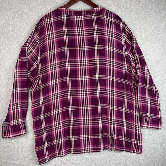 SIMPLY EMMA Plus Woman Size 2X Purple Plum Plaid Blouse Sparkle Tab Sleeve - Picture 4 of 12